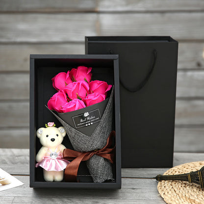 Box Creative Handmade Rose Flower 7 Rose Soap Bouquet Little Bear Valentine's Day Mother's Day Birthday Gift