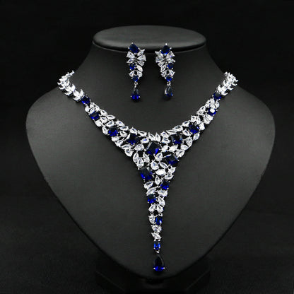 Colorful Zircon Necklace Set Wedding Dress Wedding Earring Accessories