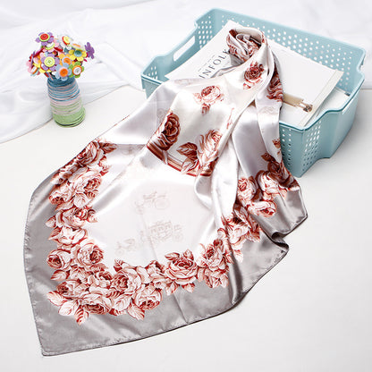 High-end Versatile Retro Printed Artificial Silk Scarf For Women