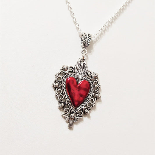 Burning Love Pendant Silver Lace Love Necklace