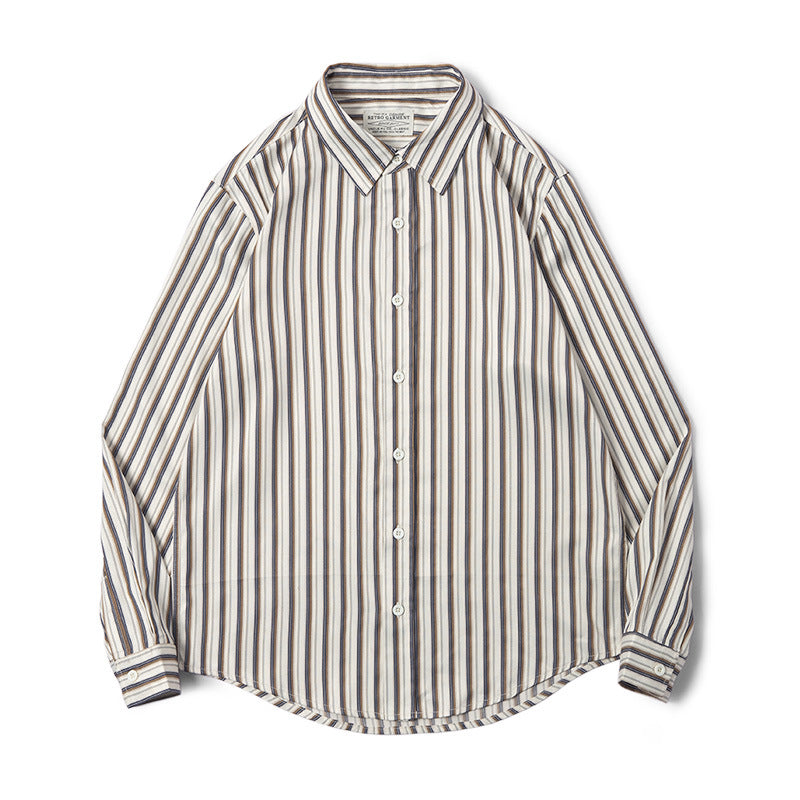 American Retro TR Fabric Striped Long Sleeve Shirt