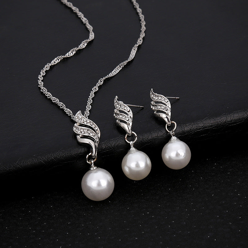 Europe and the United States eBay explosion models accessories wholesale bride accessories Pearl Diamond Necklace Set Earrings wavy lines