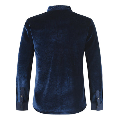 Men's Long Sleeve Pleuche Fashionable Warm Shirt