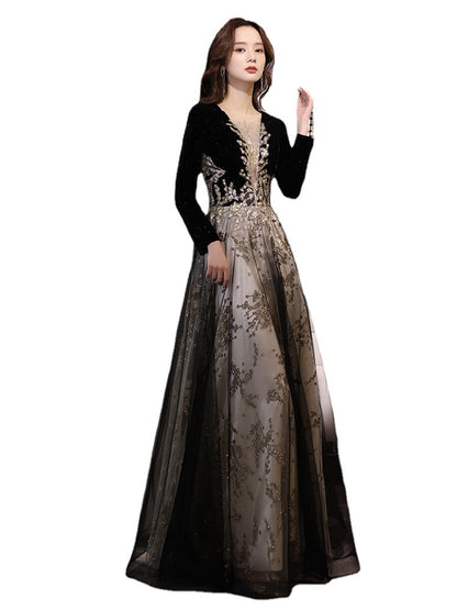 Black Moderator Long Sleeve Annual Party Dress