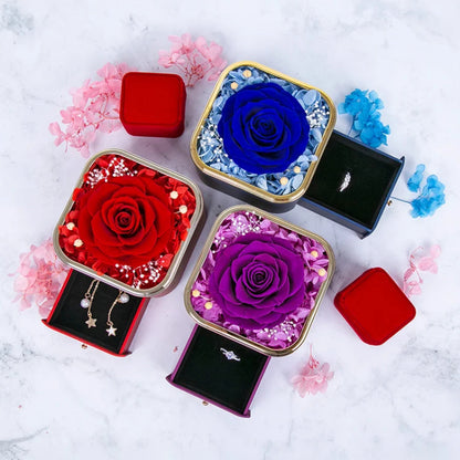 Valentines Day Rose Flower Drawer Jewelry Box Earrings Ring Necklace Storage Valentine's Day Gift Box Romantic Jewelry Packaging Box