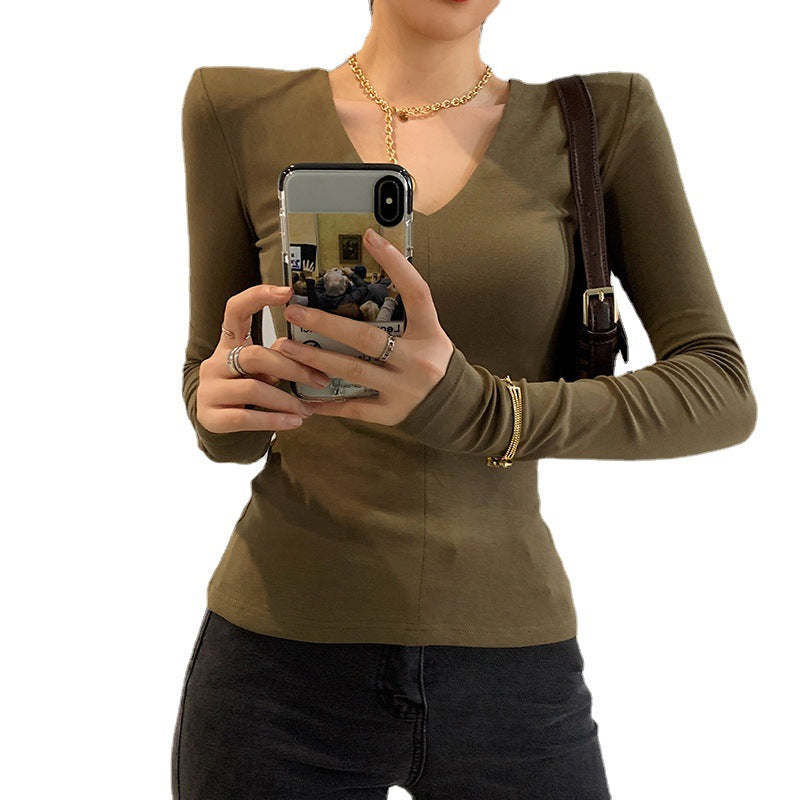 Women's Long-sleeved Bottoming Shirt V-neck Top