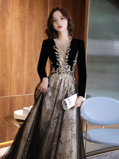 Black Moderator Long Sleeve Annual Party Dress