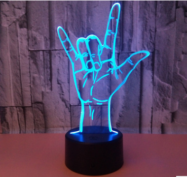 New style I love you gesture 3D lamp colorful touch remote control sign language 3D LED lamp Valentine''s Day gift 3D lamp