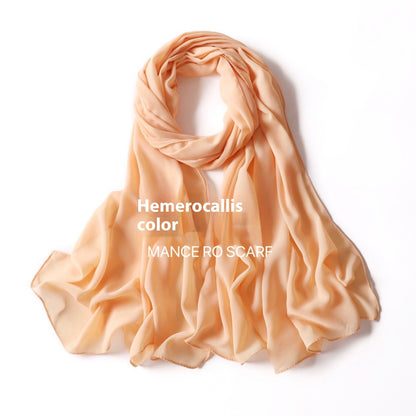 Pure Color Pearl Chiffon Scarf Headcloth Veil Chiffon Scarf