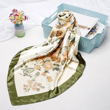 High-end Versatile Retro Printed Artificial Silk Scarf For Women