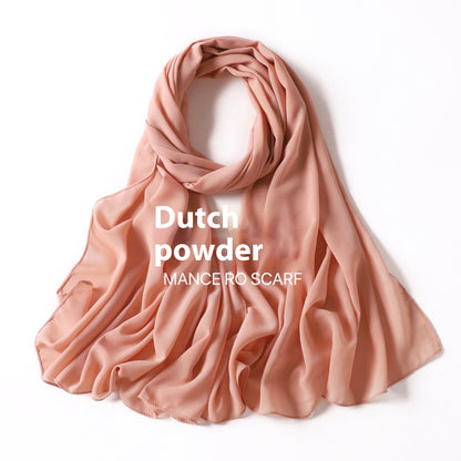 Pure Color Pearl Chiffon Scarf Headcloth Veil Chiffon Scarf