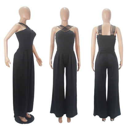 Fashion Multi-strap Cross Wide-leg Jumpsuit