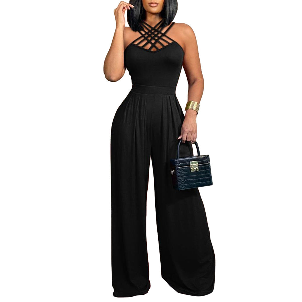 Fashion Multi-strap Cross Wide-leg Jumpsuit