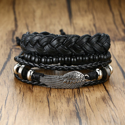 4Pcs/ Set Braided Wrap Leather Bracelets for Men Vintage Tribal Wristbands