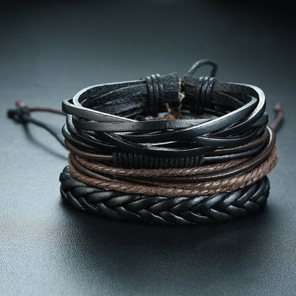 4Pcs/ Set Braided Wrap Leather Bracelets for Men Vintage Tribal Wristbands