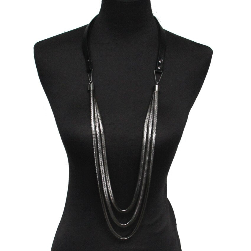 Multi layers Leather Chain long Necklaces Statement Jewelry