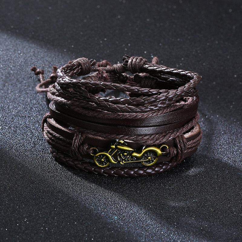 4Pcs/ Set Braided Wrap Leather Bracelets for Men Vintage Tribal Wristbands