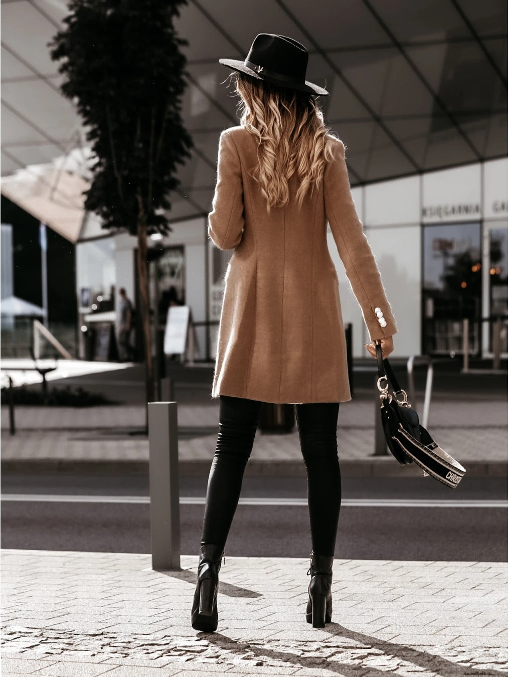 Winter Double-breasted Knee Length Women Jackets Coat Solid Color