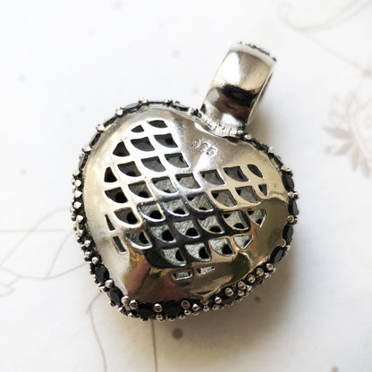 Pendant Black Heart Trendy 925 Sterling Silver Jewelry