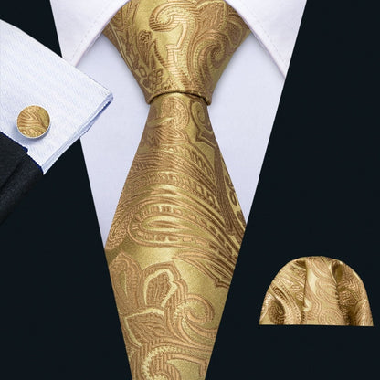 Gold Men Tie Paisley Silk Luxury Designer Neck Tie For Men