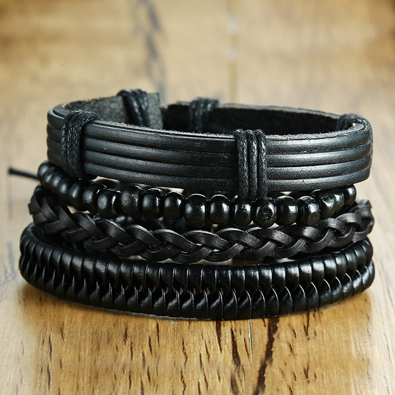 4Pcs/ Set Braided Wrap Leather Bracelets for Men Vintage Tribal Wristbands