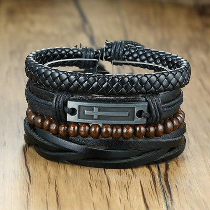 4Pcs/ Set Braided Wrap Leather Bracelets for Men Vintage Tribal Wristbands