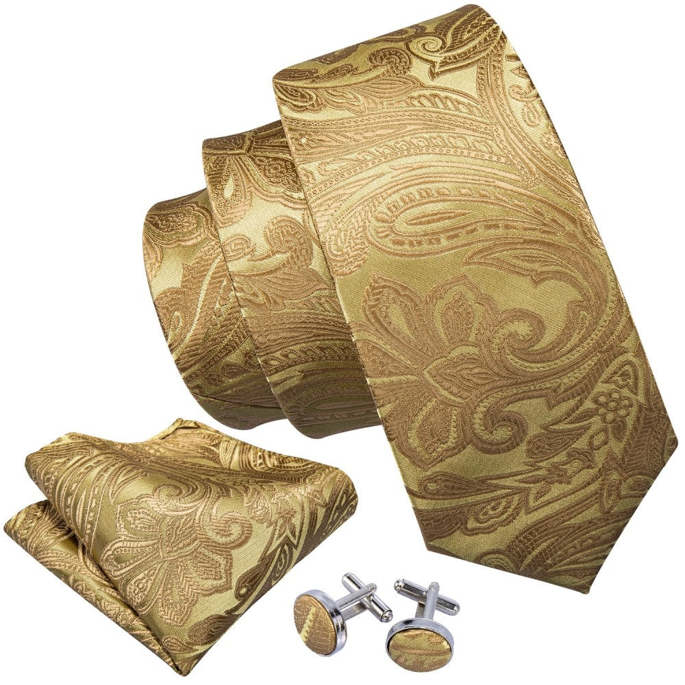 Gold Men Tie Paisley Silk Luxury Designer Neck Tie For Men