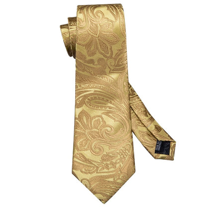 Gold Men Tie Paisley Silk Luxury Designer Neck Tie For Men