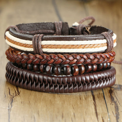 4Pcs/ Set Braided Wrap Leather Bracelets for Men Vintage Tribal Wristbands