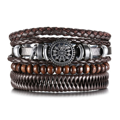 4Pcs/ Set Braided Wrap Leather Bracelets for Men Vintage Tribal Wristbands