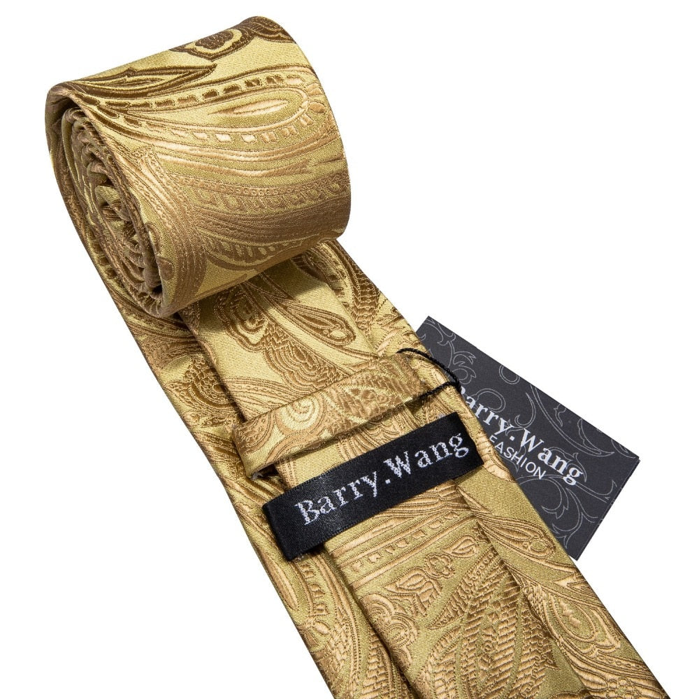 Gold Men Tie Paisley Silk Luxury Designer Neck Tie For Men