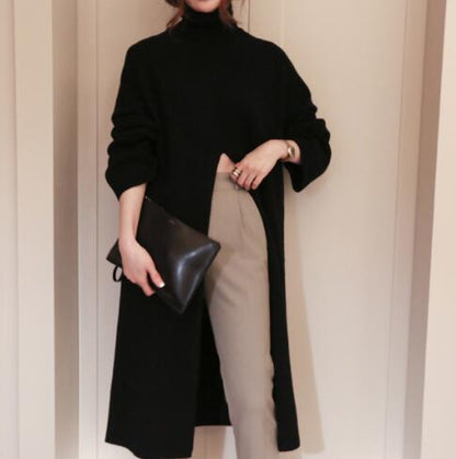 Korean Style Turtleneck Long fall female winter Sweater Dress Side split