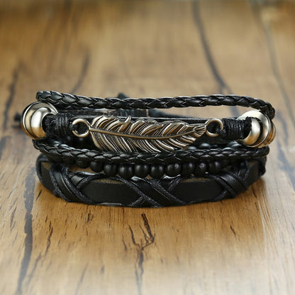 4Pcs/ Set Braided Wrap Leather Bracelets for Men Vintage Tribal Wristbands