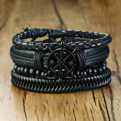 4Pcs/ Set Braided Wrap Leather Bracelets for Men Vintage Tribal Wristbands