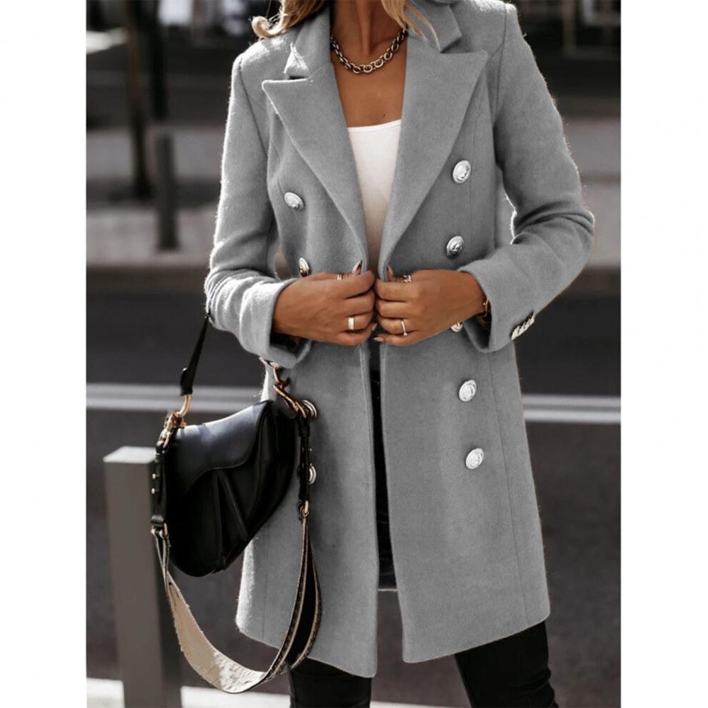 Winter Double-breasted Knee Length Women Jackets Coat Solid Color