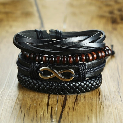 4Pcs/ Set Braided Wrap Leather Bracelets for Men Vintage Tribal Wristbands