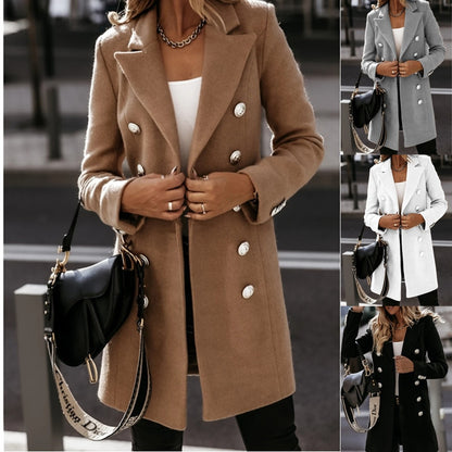 Winter Double-breasted Knee Length Women Jackets Coat Solid Color