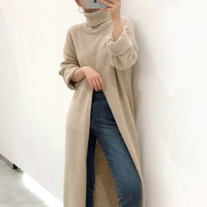 Korean Style Turtleneck Long fall female winter Sweater Dress Side split