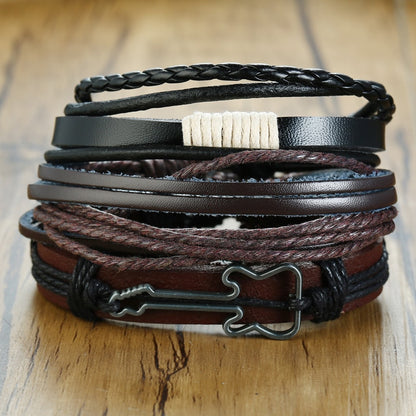 4Pcs/ Set Braided Wrap Leather Bracelets for Men Vintage Tribal Wristbands