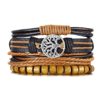 4Pcs/ Set Braided Wrap Leather Bracelets for Men Vintage Tribal Wristbands