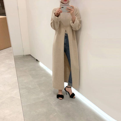 Korean Style Turtleneck Long fall female winter Sweater Dress Side split