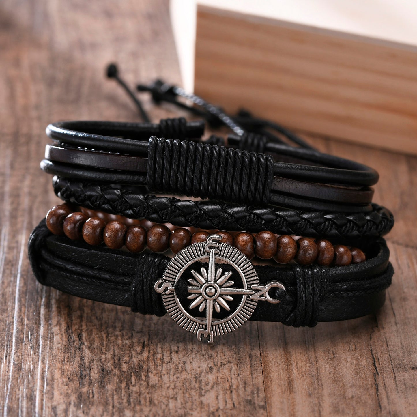 4Pcs/ Set Braided Wrap Leather Bracelets for Men Vintage Tribal Wristbands