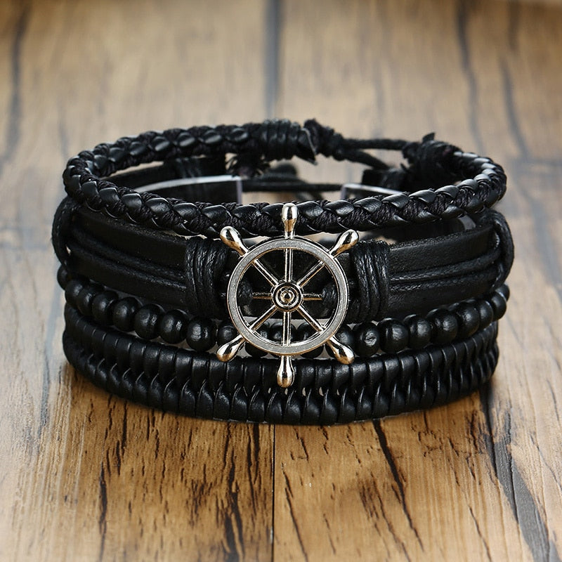 4Pcs/ Set Braided Wrap Leather Bracelets for Men Vintage Tribal Wristbands