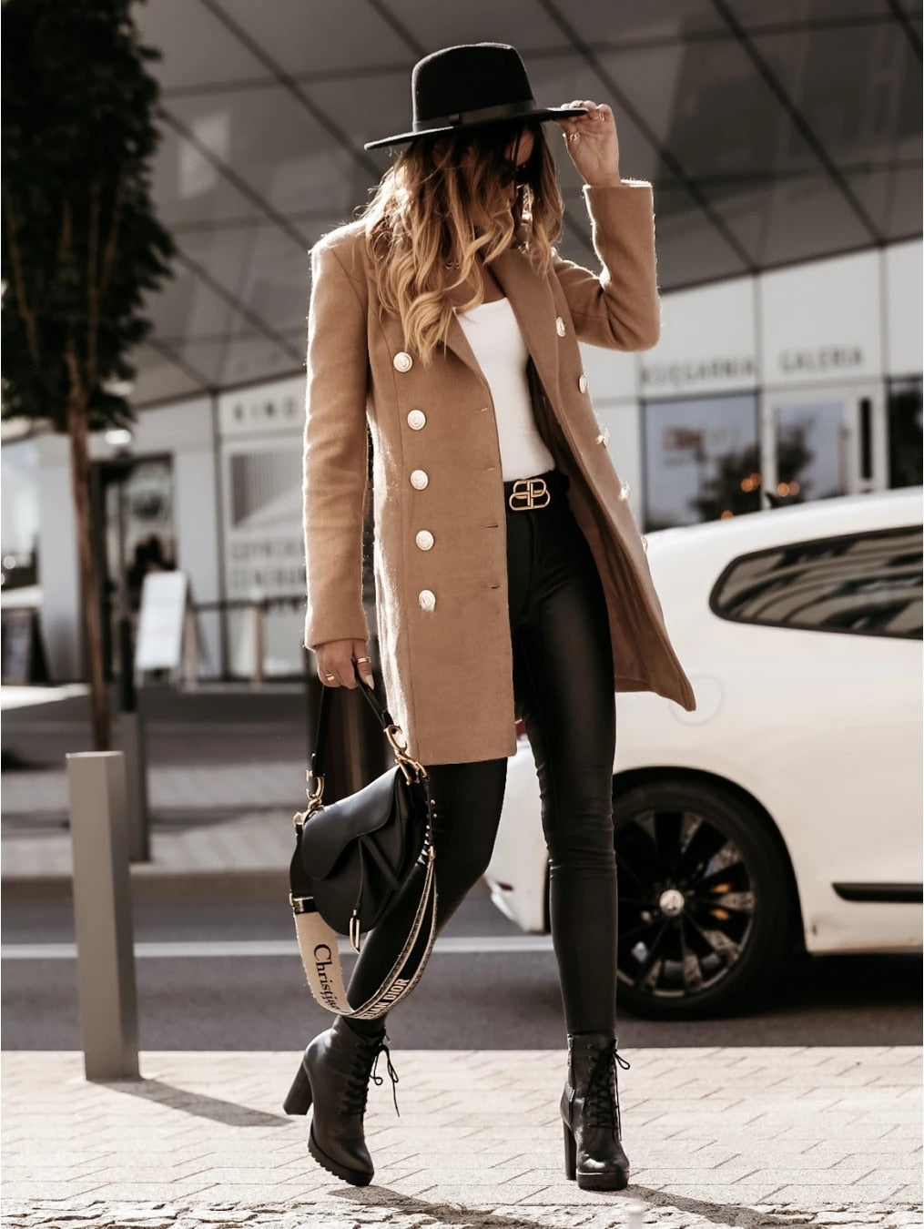 Winter Double-breasted Knee Length Women Jackets Coat Solid Color