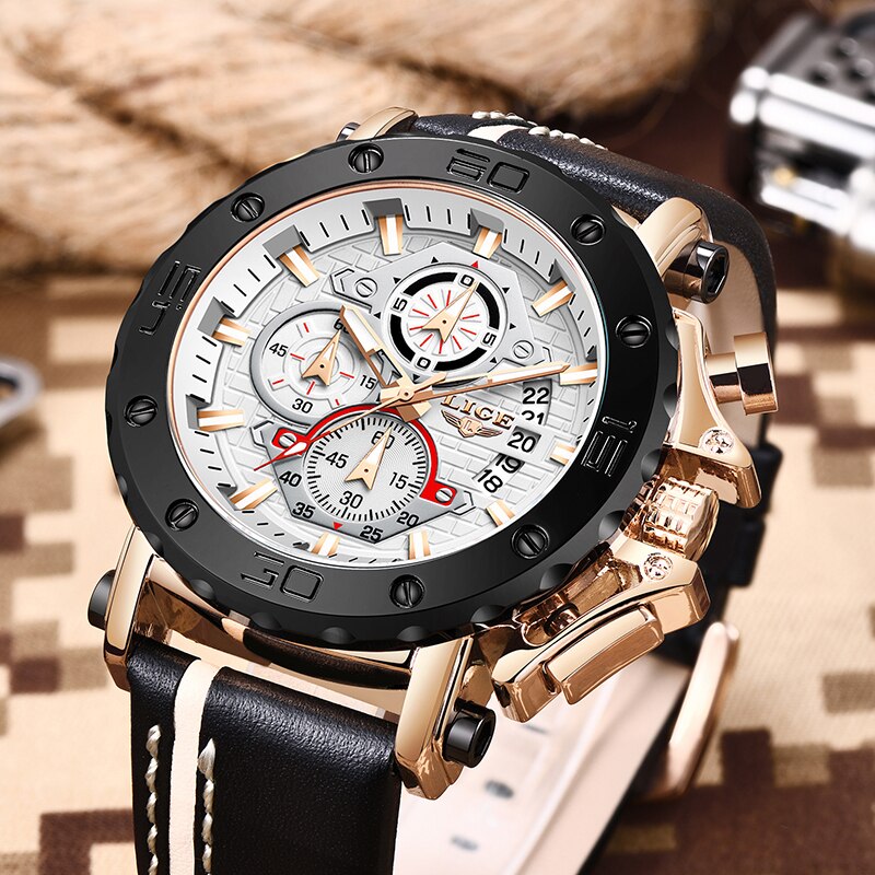 Men Watches Fashion Sport Leather Watch Waterproof Quartz Chronograph