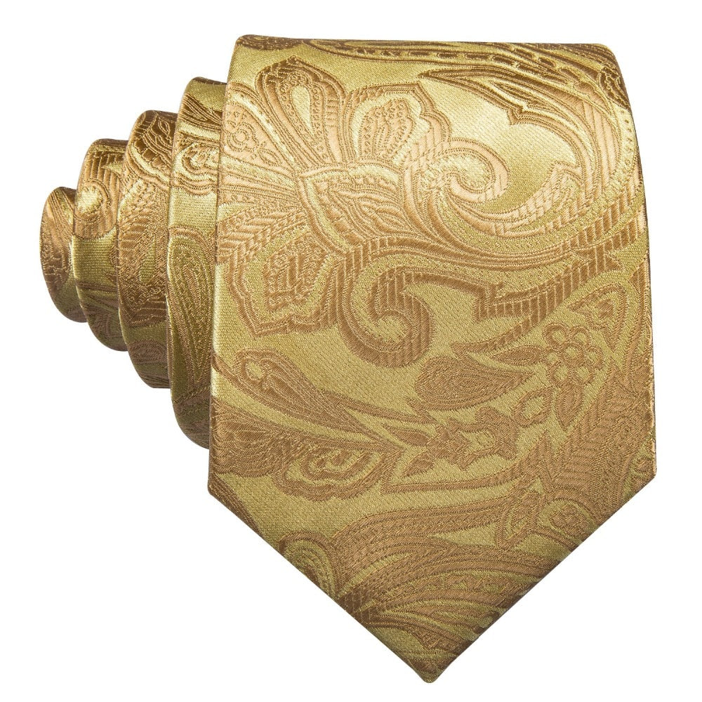 Gold Men Tie Paisley Silk Luxury Designer Neck Tie For Men