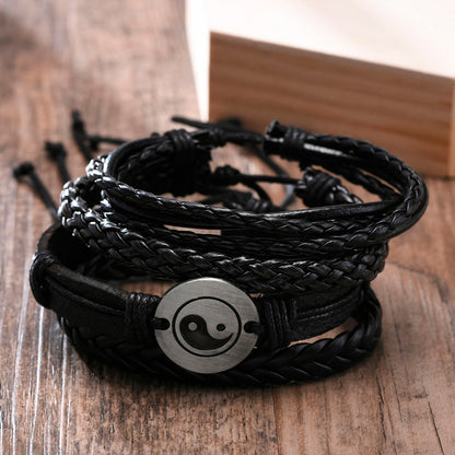 4Pcs/ Set Braided Wrap Leather Bracelets for Men Vintage Tribal Wristbands