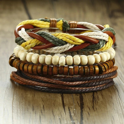 4Pcs/ Set Braided Wrap Leather Bracelets for Men Vintage Tribal Wristbands