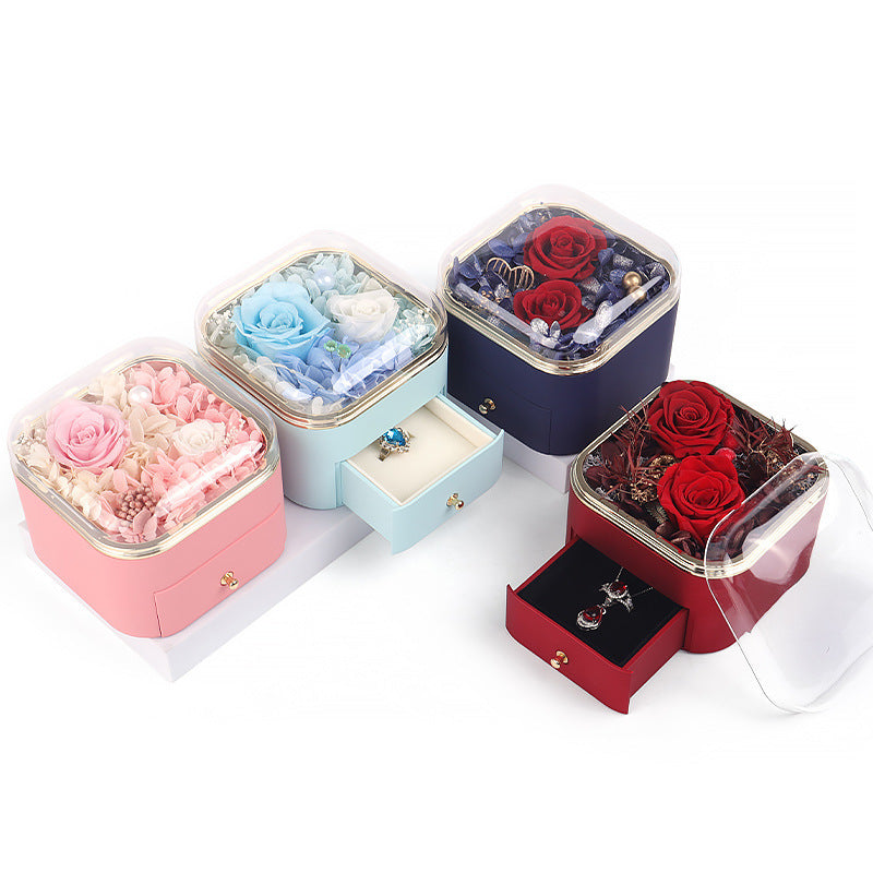 Valentines Day Rose Flower Drawer Jewelry Box Earrings Ring Necklace Storage Valentine's Day Gift Box Romantic Jewelry Packaging Box