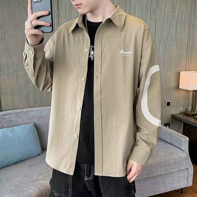 Men's Long-sleeved Shirt Trendy Loose Print